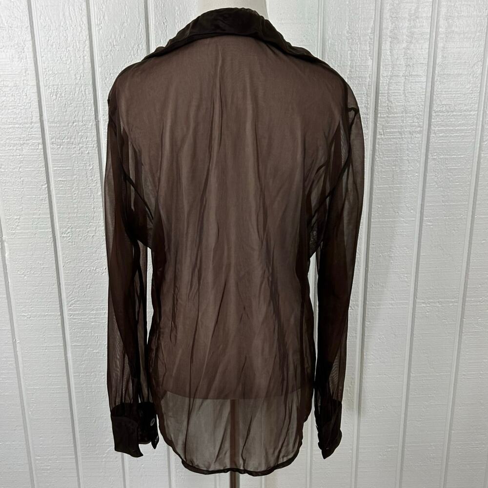 Janet Howard Sheer Brown Mesh Blouse Goth Grunge Minimalist Layering Top Size L - Picture 7 of 9